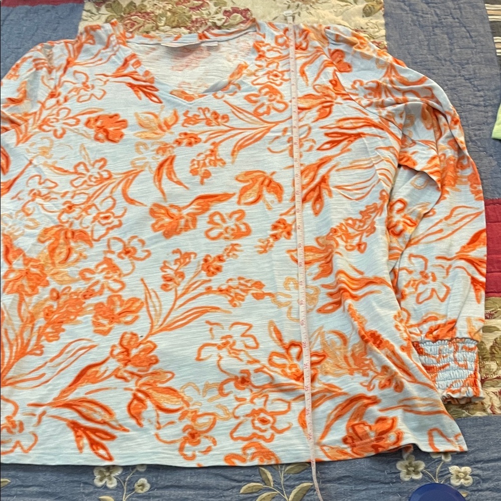 Belle by Kim Gravel Orange Floral Blouse - Picture 7 of 8